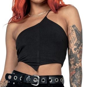 Princess Polly Asymmetrical Black Crop Top